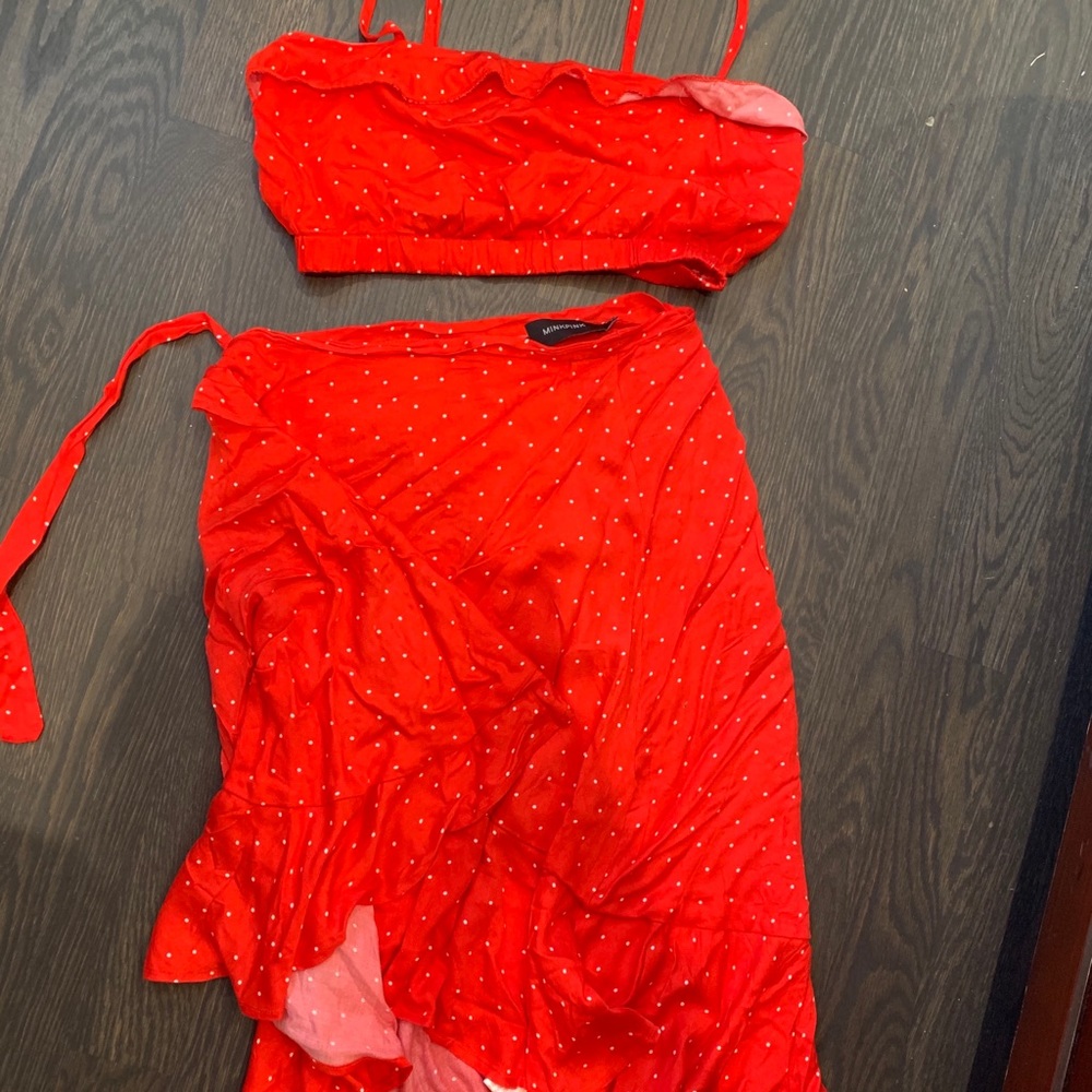 MINKPINK cropped top and wrap skirt set